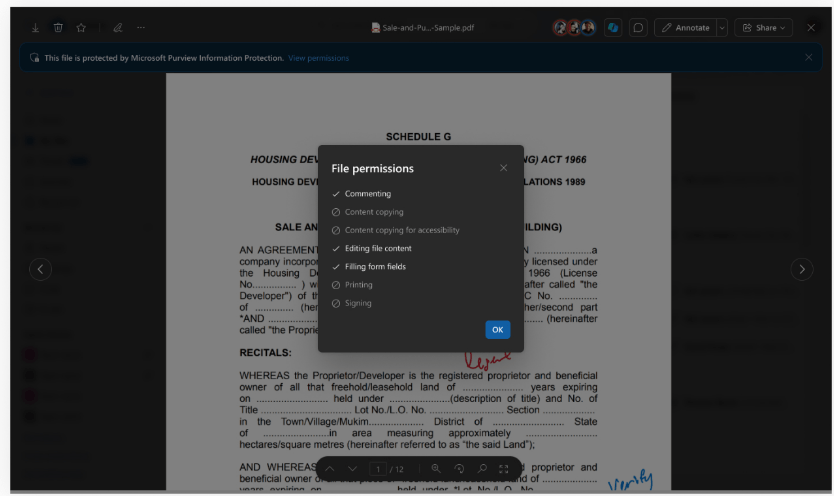 Dokument mit Sensitivlabel in OneDrive öffnen - Berechtigungen ansehen