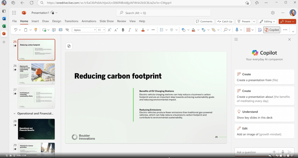 Screenshot PowerPoint mit Copilot
Quelle: Microsoft