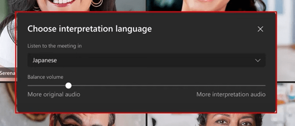 Screenshot Übersetzungssprache auswählen im Teams Meeting