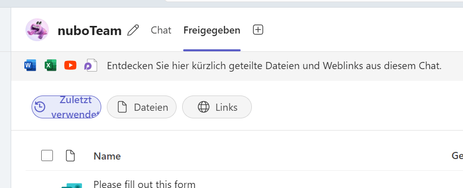 Screenshot Teams Chat - Tab "Freigegeben"