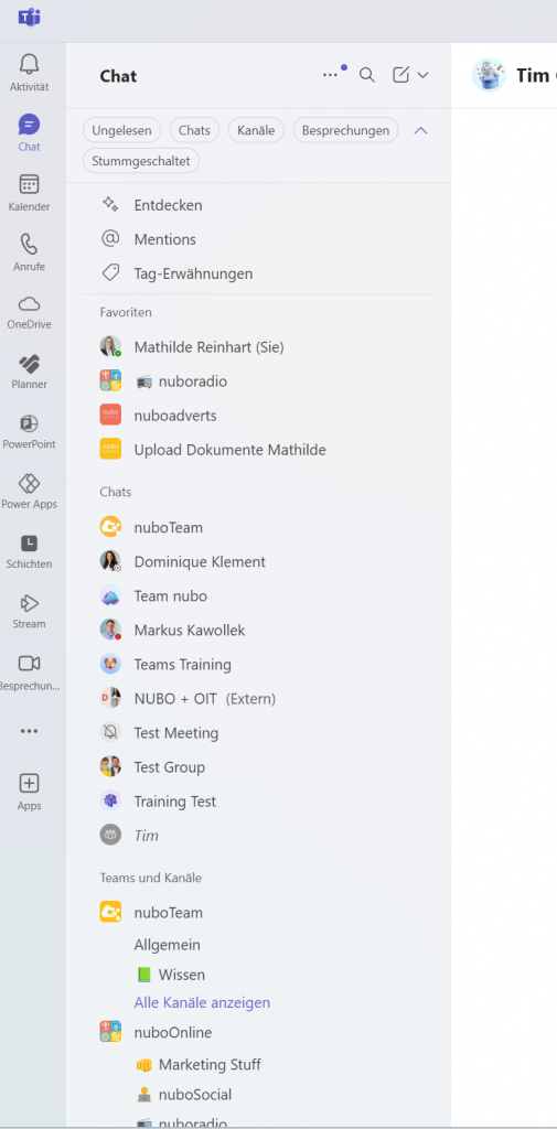 Screenshot neuer Teams Chat Bereich
