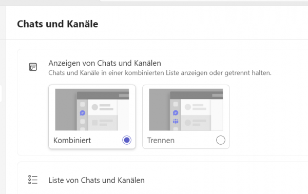 Screenshot Teams Einstellungen "Chats und Kanäle"