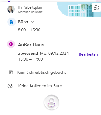 Screenshot Ansicht MS Places in Outlook