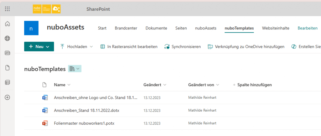 Screenshot SharePoint nuboAssets