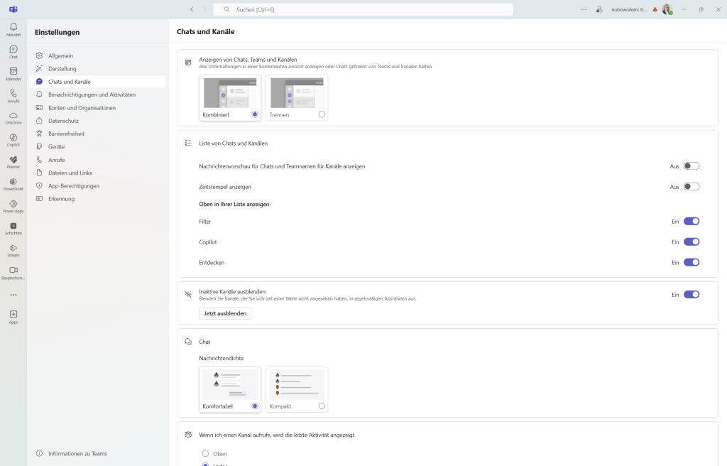 Screenshot Microsoft Teams Einstellungen