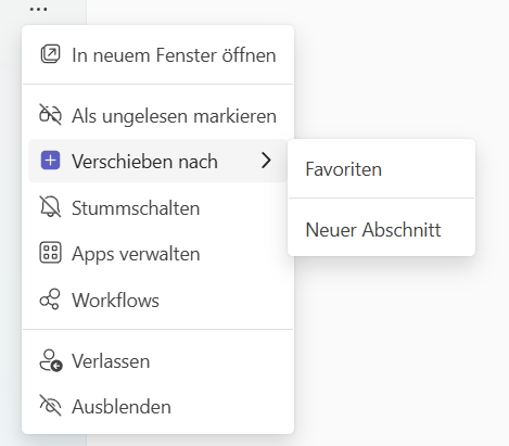Screenshot Teams Chat Optionen