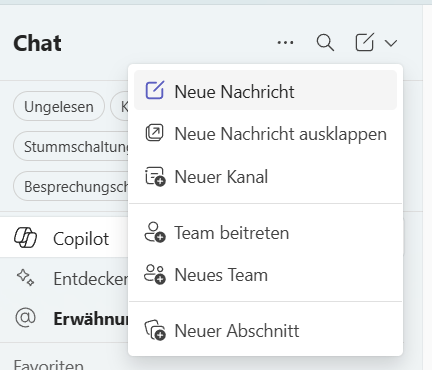 Screenshot neue Chat-Erfahrung - neuer Abschnitt hinzufügen