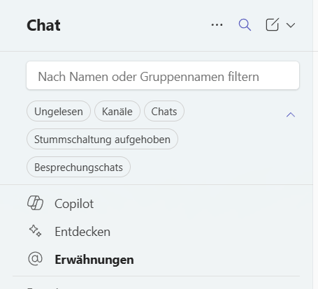 Screenshot neue Chat-Erfahrung Filterbereich