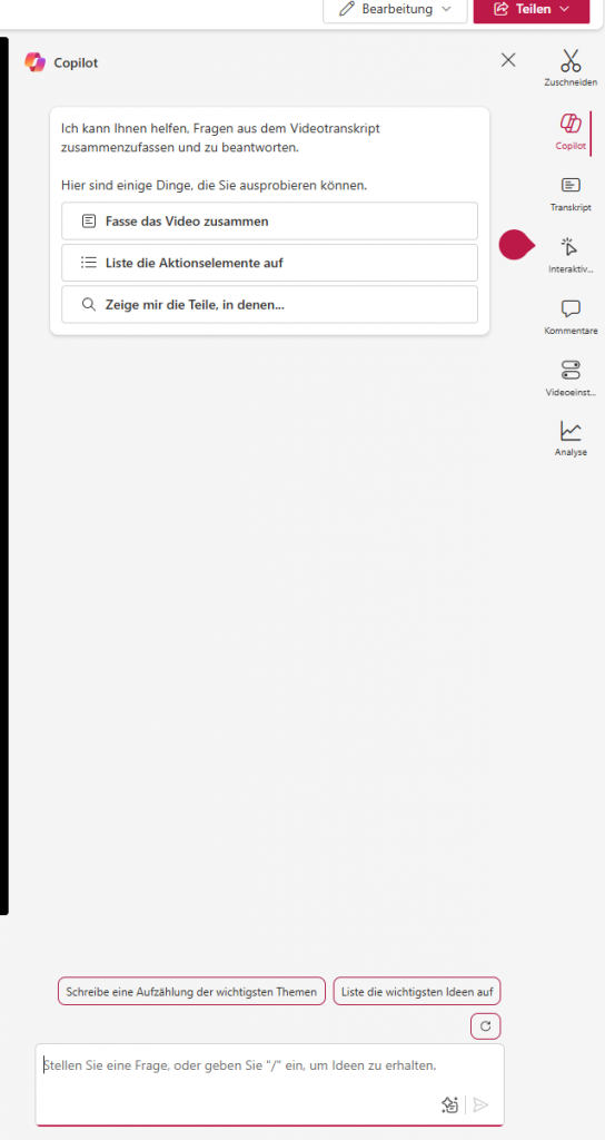 Screenshot MS Stream Copilotintegration