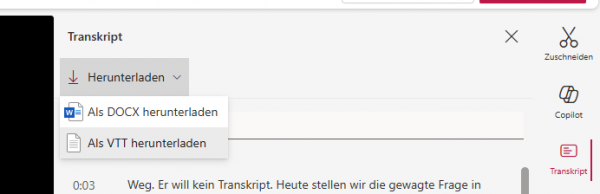 Screenshot SharePoint Stream Webpart Transkript