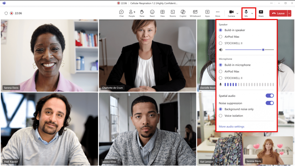 Screenshot Teams Besprechung Mikro Anzeige