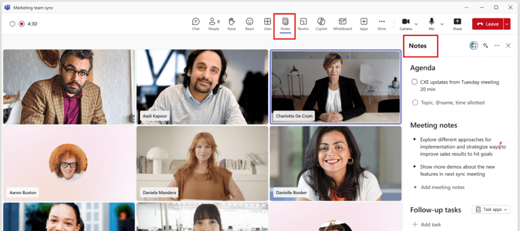 Screenshot Teams Besprechung vereinfachter Notizenbereich 1