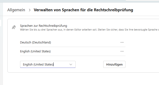 Screenshot Microsoft Teams Spracheinstellungen