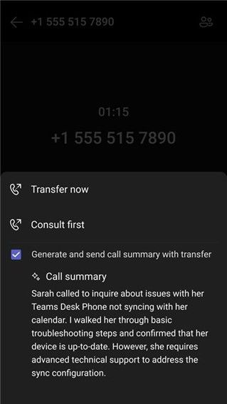 Teams Phone Copilot Zusammenfassung der Anrufe