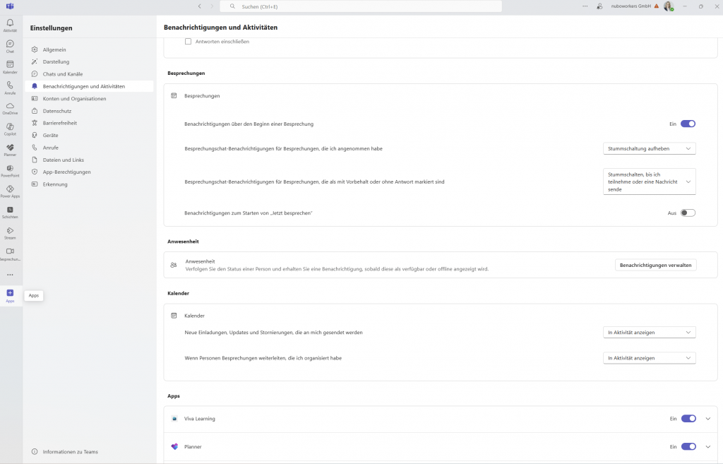
Screenshot Teams Benachrichtigungseinstellungen
