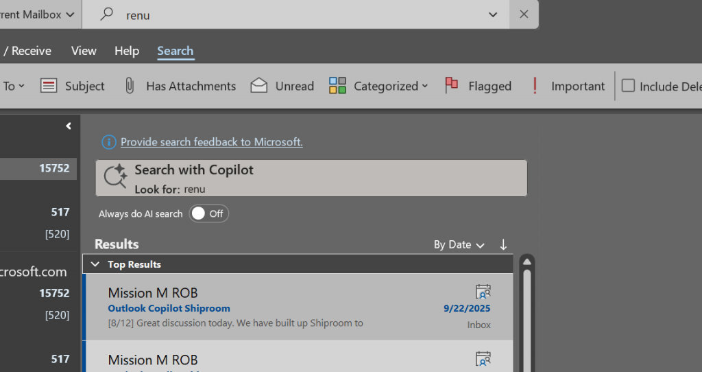 Outlook - Suche mit Copilot