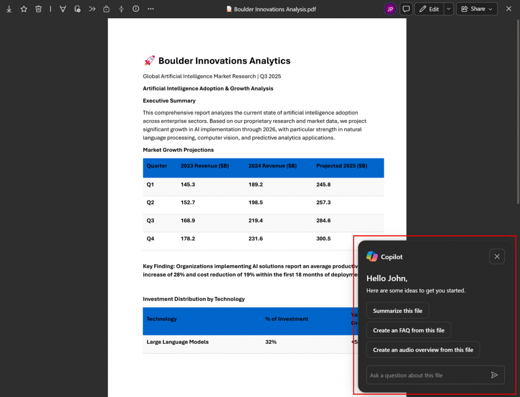 Neuer Copilot Button im Datei Viewer