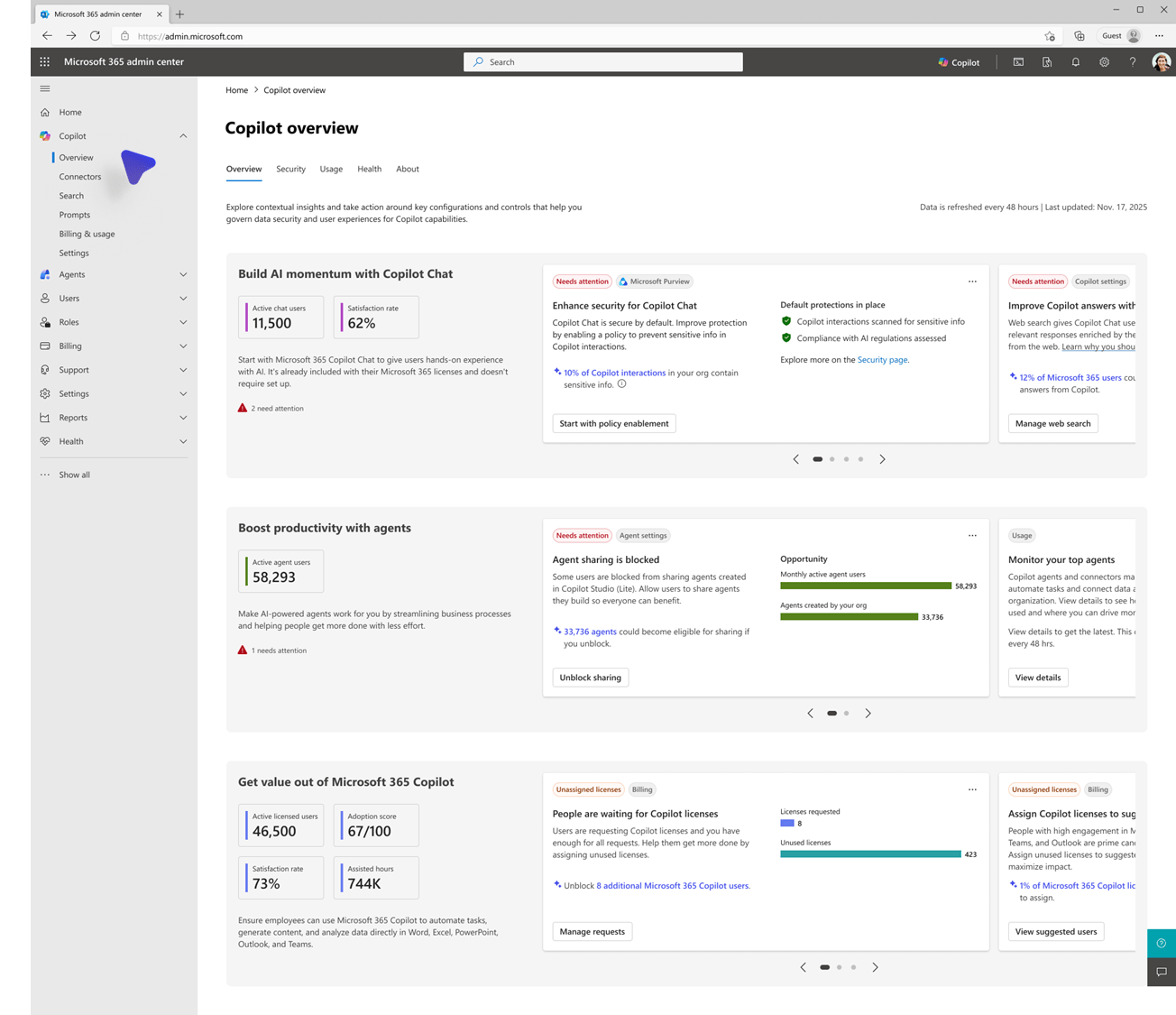 Admin Center - Übersicht für Copilot Management