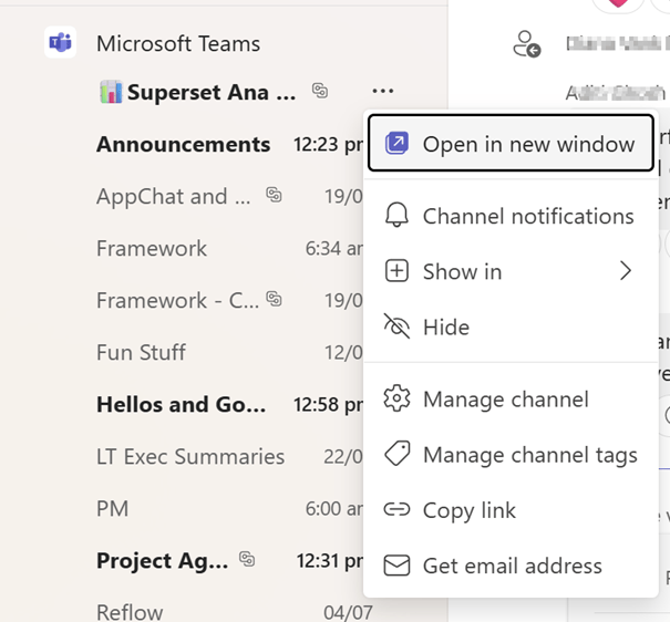 Kanal im separaten Fenster öffnen