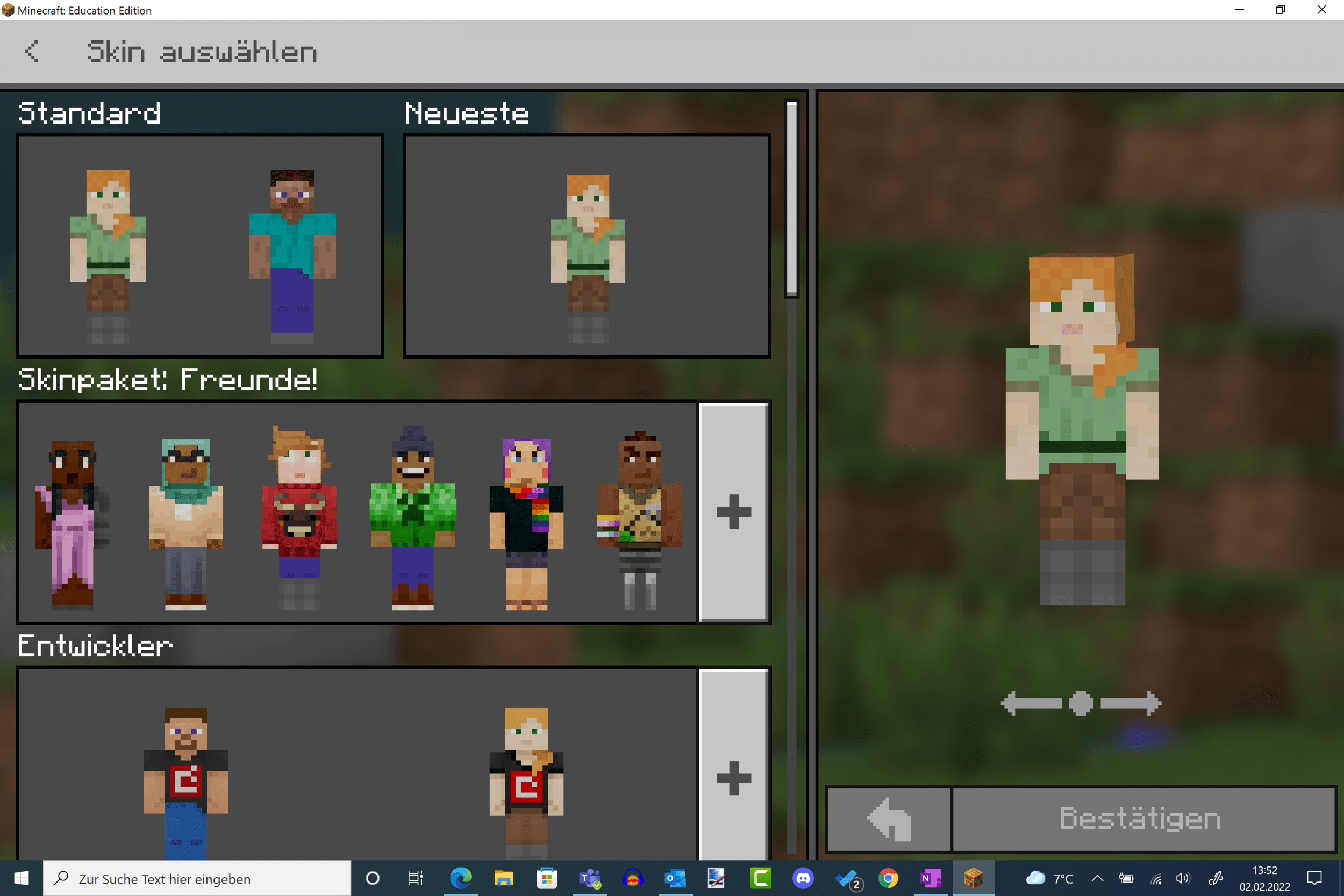 Minecraft Education Edition Avatar erstellen Screenshot