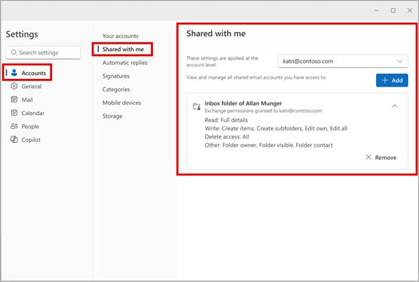 Outlook Einstellung freigegeben für mich