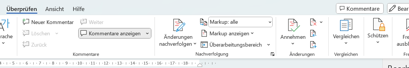 Screenshot Word Registerkarte Überprüfen