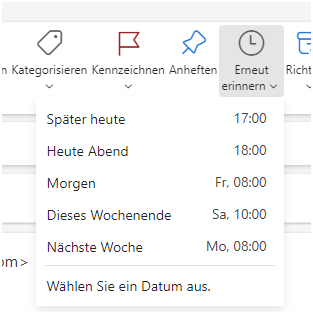 Screenshot Snooze Funktion neues Outlook