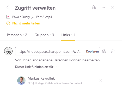 Screenshot Zugriff verwalten SharePoint Links