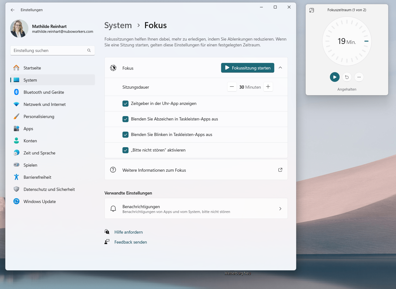 Screenshot Fokuszeit Windows