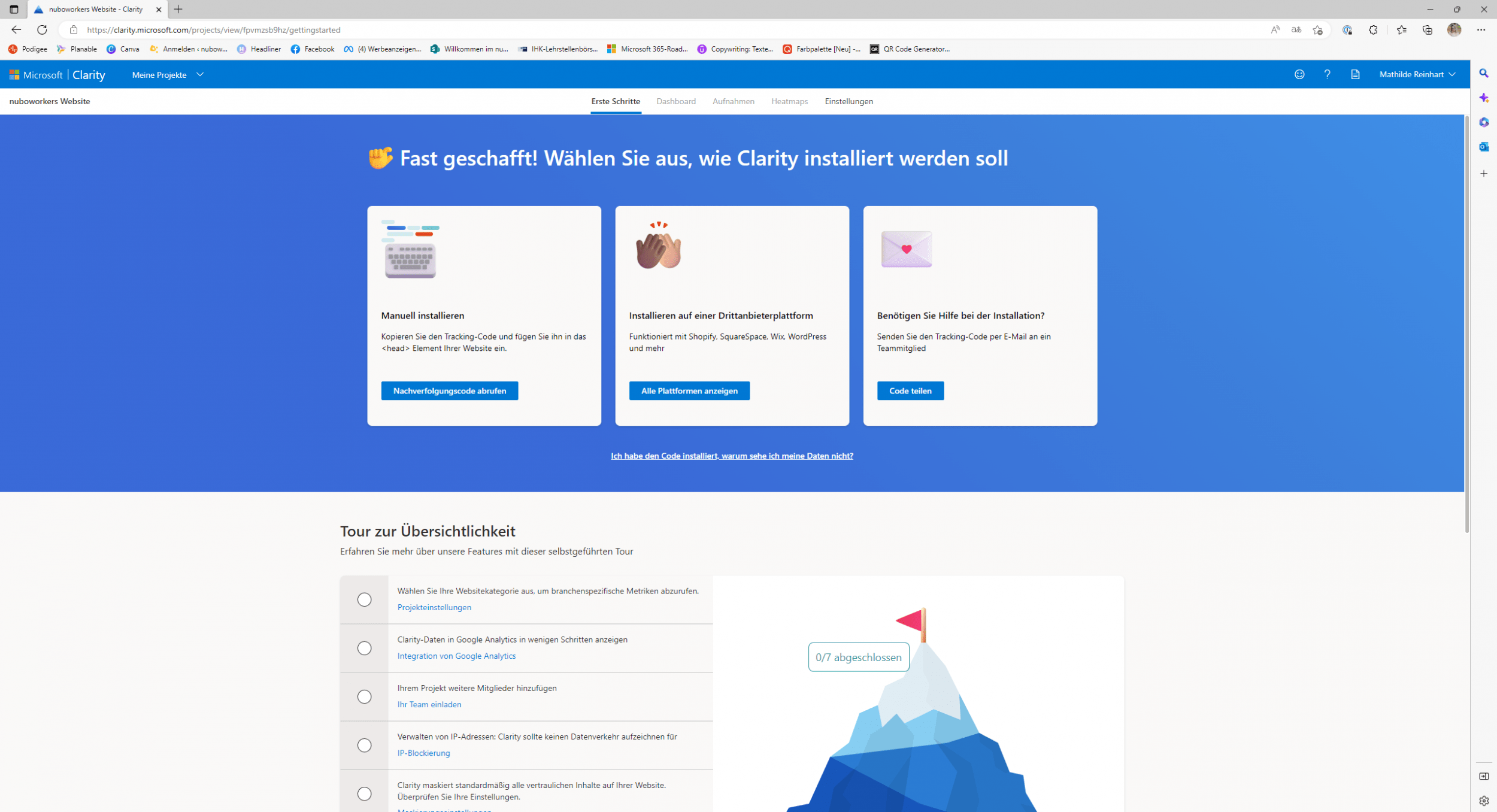 Screenshot Startseite MS Clarity